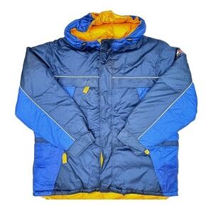 Vintage Tommy Hilfiger Ski Jacket Men's Large Blue Yellow Colorblock 90s Puffer
